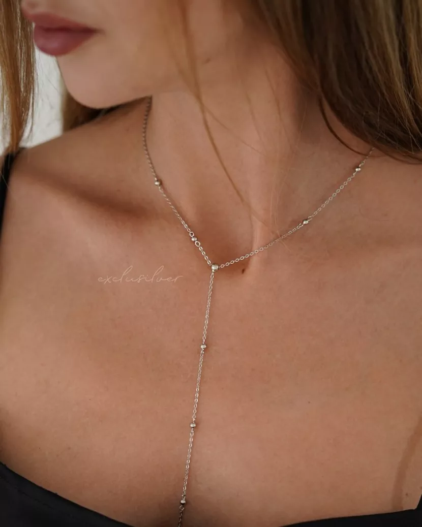 Срібне кольє-краватка з кульками Exclusilver 925 проба