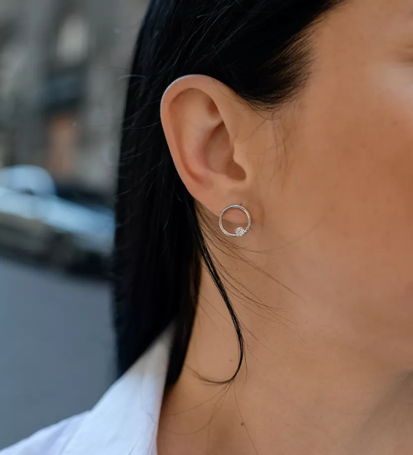 Сережки - пусети (гвоздики) Коло з цирконієм діамантової огранки 006963