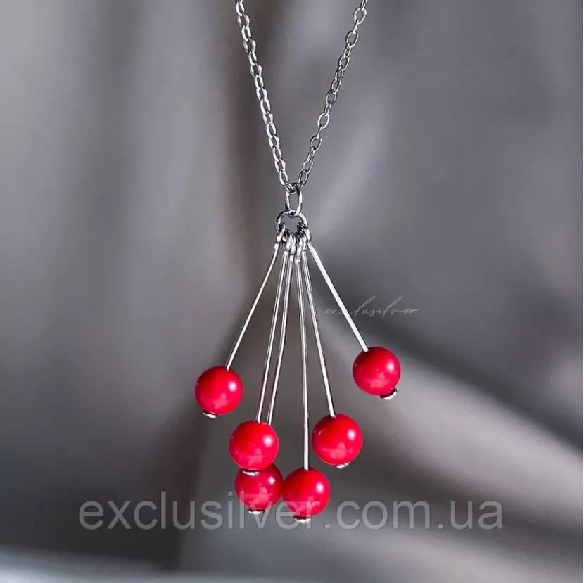 Срібне кольє Калина з коралом, 925 проба
