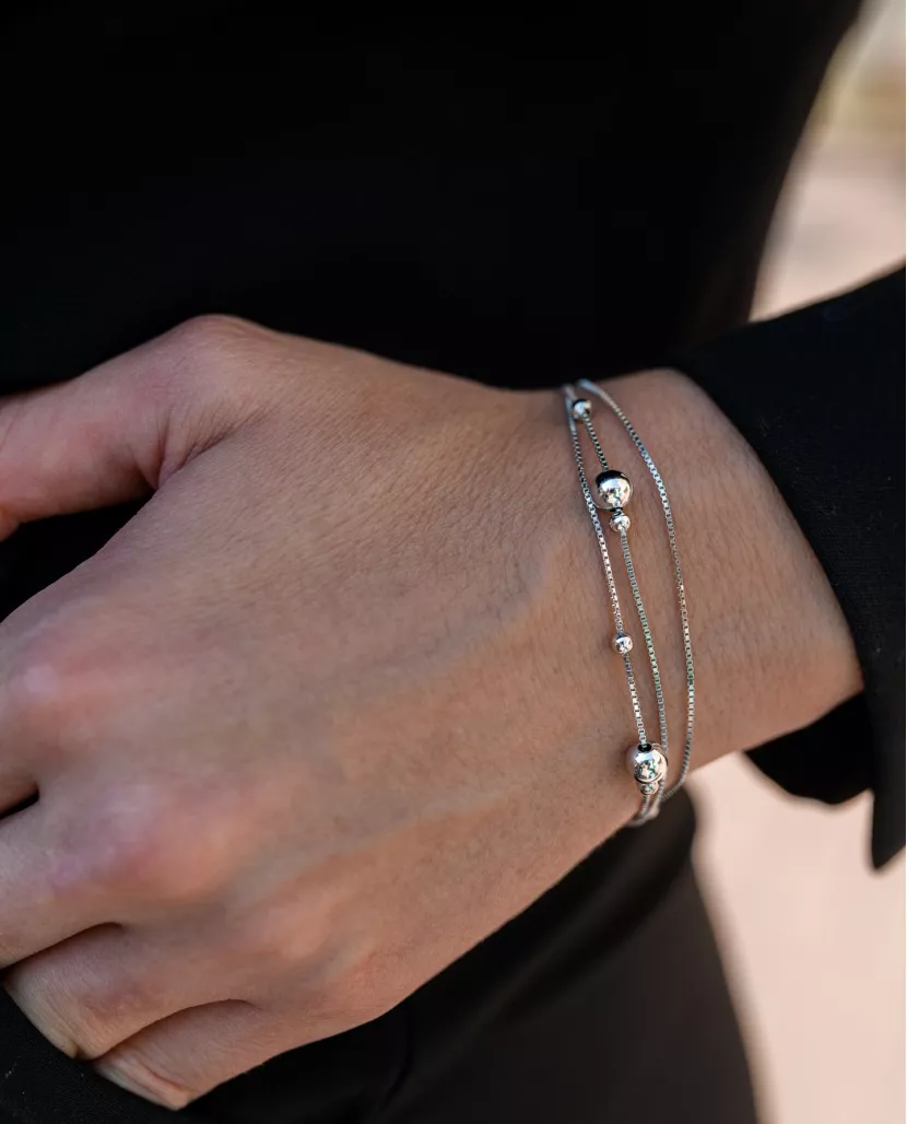 Браслет срібний потрійний Кулі 006991