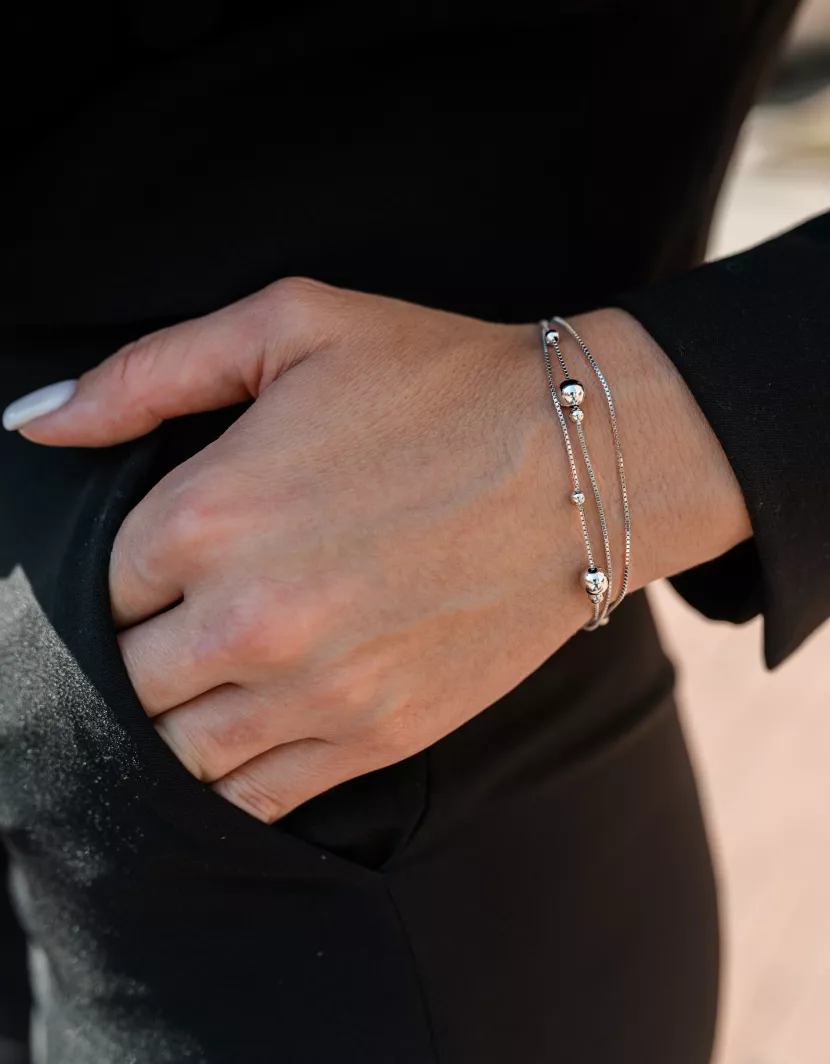 Браслет срібний потрійний Кулі 006991