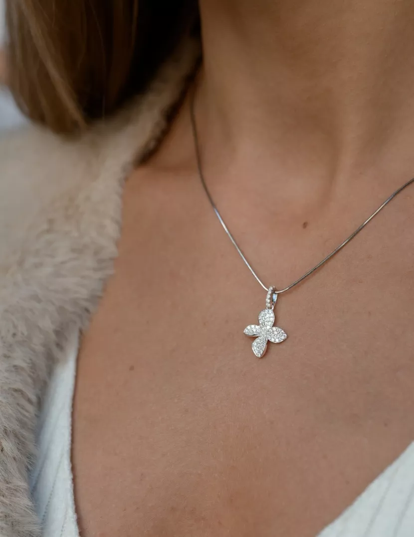 Підвіс срібний Квітка із цирконієм діамантового огранювання 007013