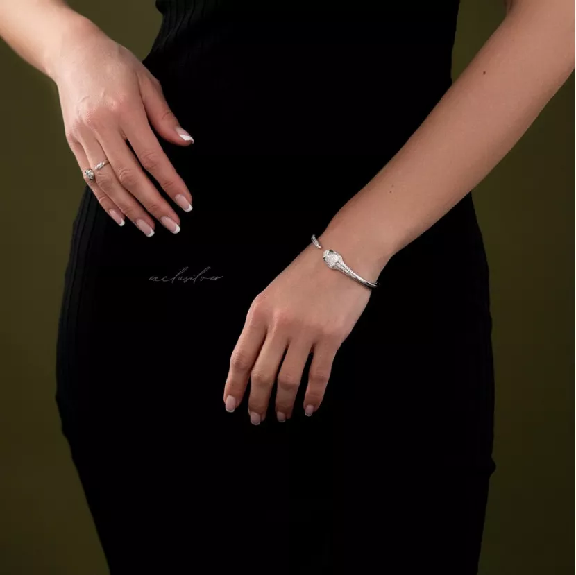 Браслет срібний Змія із зеленими очима 006350