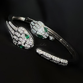 Браслет срібний Змія із зеленими очима 006350