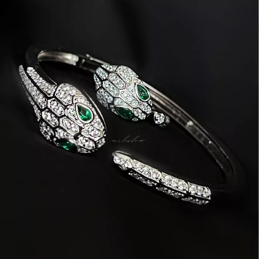 Браслет срібний Змія із зеленими очима 006350