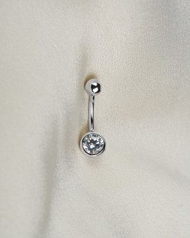 Пірсинг срібний в пупок з крупним цирконієм діамантового огранювання 006973