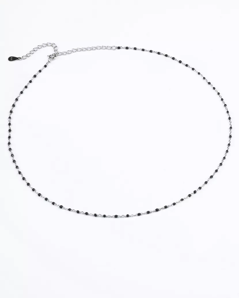 Срібне кольє-ланцюжок з чорною емаллю 006791