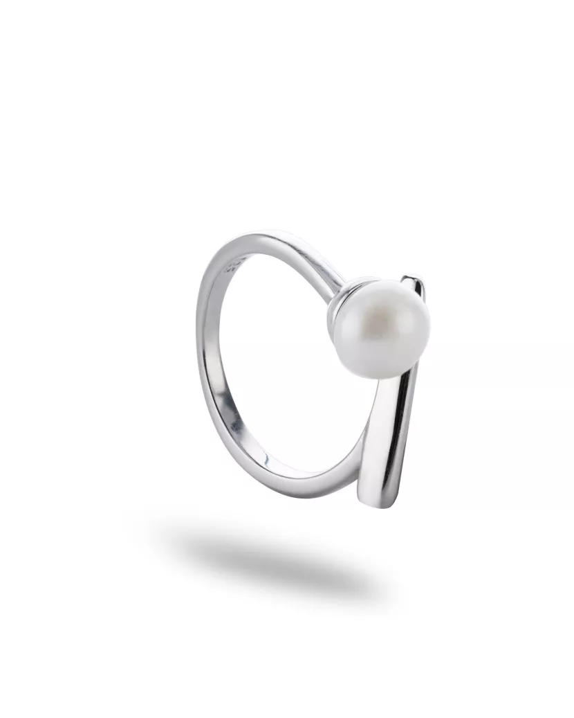 Каблучка срібна з перлиною Геометрія 006947