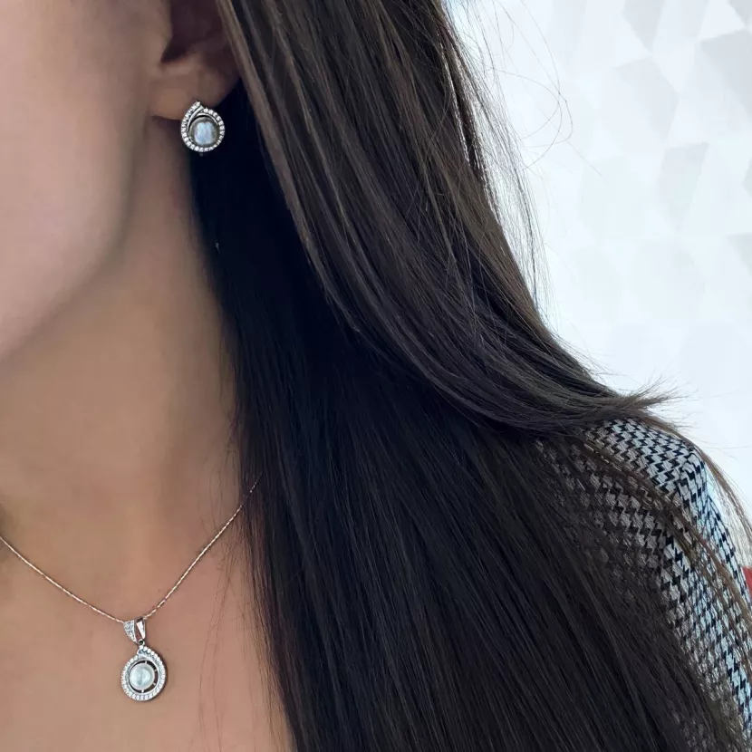 Сережки срібні із перлами та цирконієм 002361