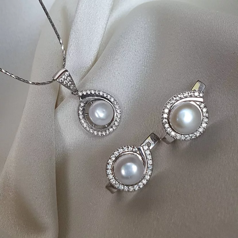 Сережки срібні із перлами та цирконієм 002361