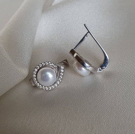 Сережки срібні із перлами та цирконієм 002361