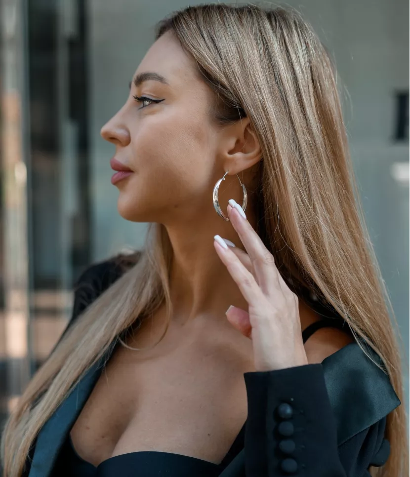 Сережки — кільця срібні широкі 4см 006942