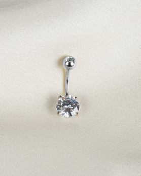 Пірсинг срібний в пупок з крупним цирконієм діамантового огранювання 006979