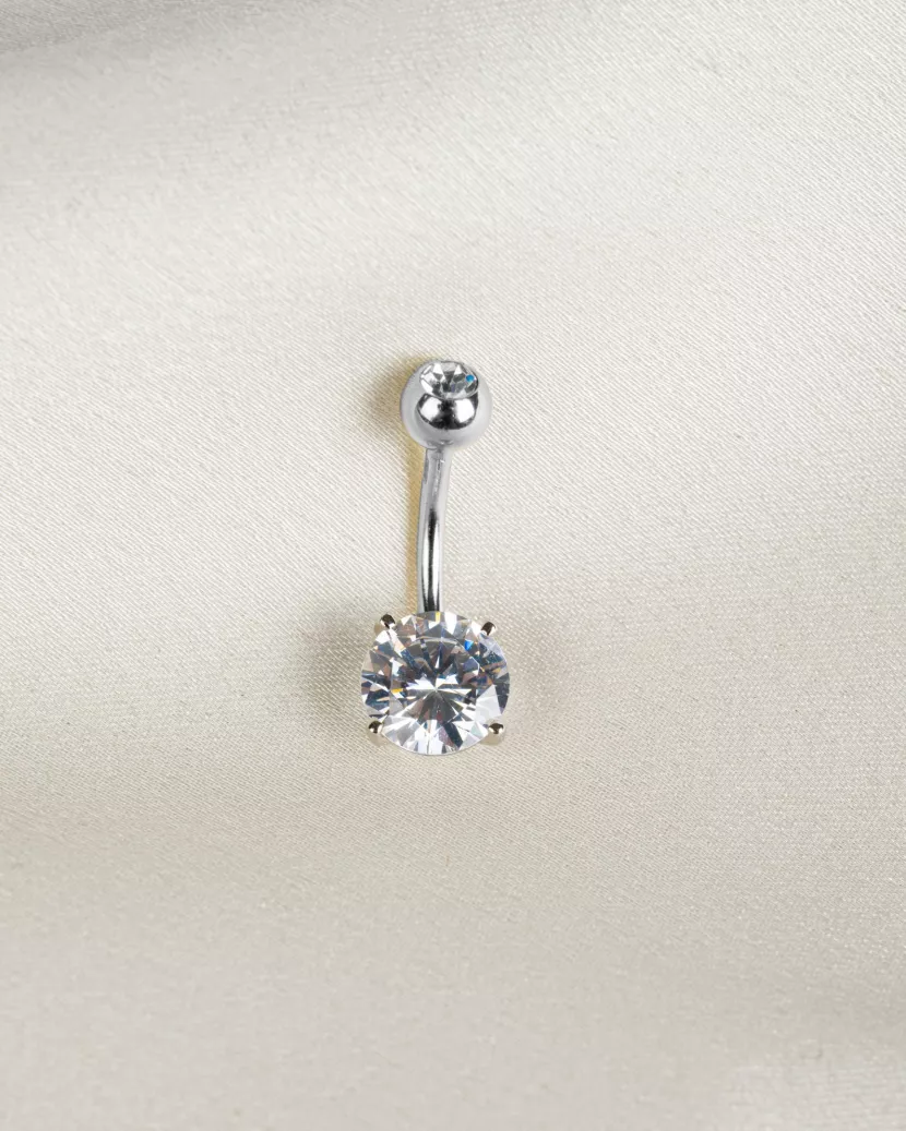 Пірсинг срібний в пупок з крупним цирконієм діамантового огранювання 006979