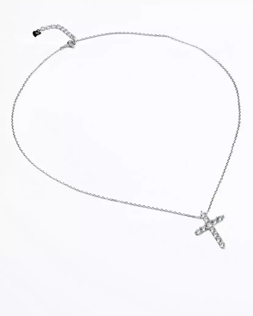 Кольє-ланцюжок срібне із цирконієм Хрестик 006990