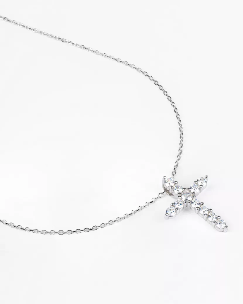 Кольє-ланцюжок срібне із цирконієм Хрестик 006990