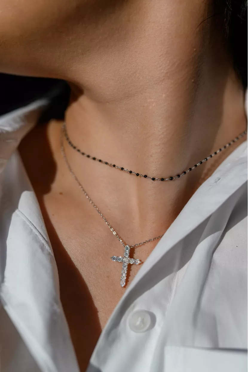 Кольє-ланцюжок срібне із цирконієм Хрестик 006990