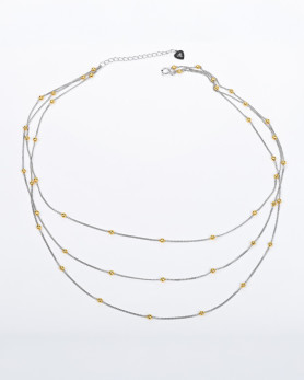 Срібне кольє потрійне із кульками в позолоті 007035