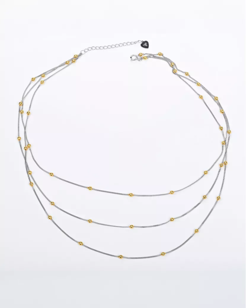 Срібне кольє потрійне із кульками в позолоті 007035