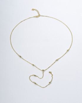 Срібне кольє-краватка з кульками у позолоті 007053