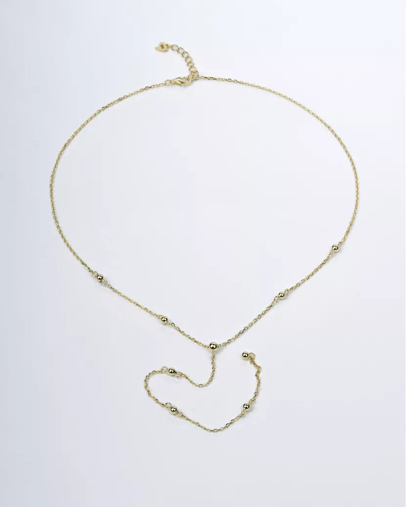 Срібне кольє-краватка з кульками у позолоті 007053