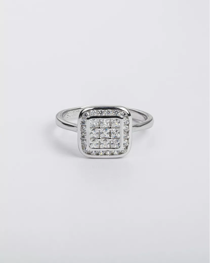 Каблучка срібна Квадрат із цирконієм діамантового огранюванню 007039