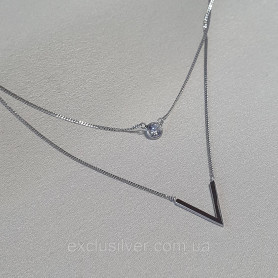 Кольє подвійне срібне із куточком та камінцем 925°