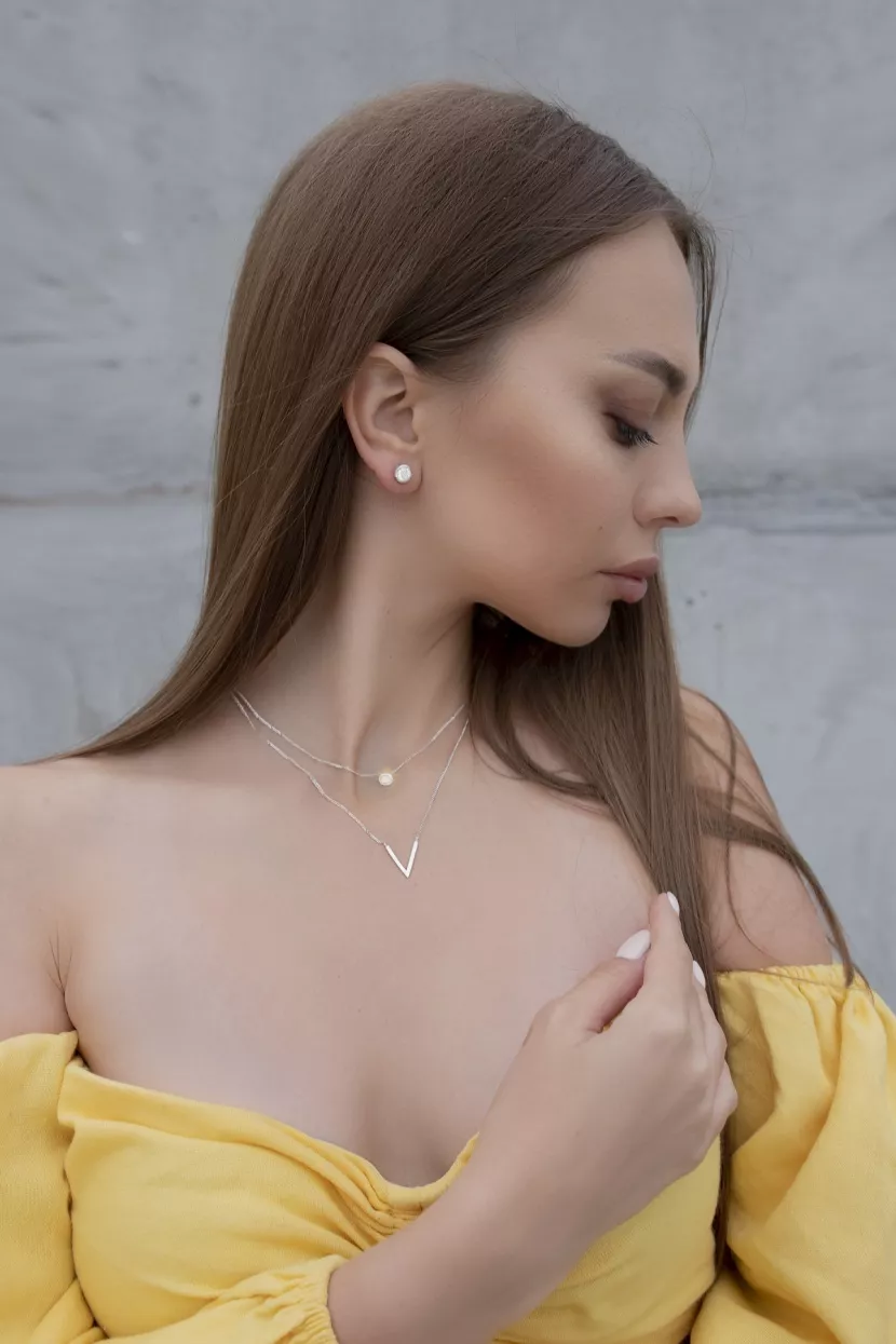 Кольє подвійне срібне із куточком та камінцем 925°