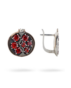 Серьги серебряные с золотой пластитной Гранат 006995