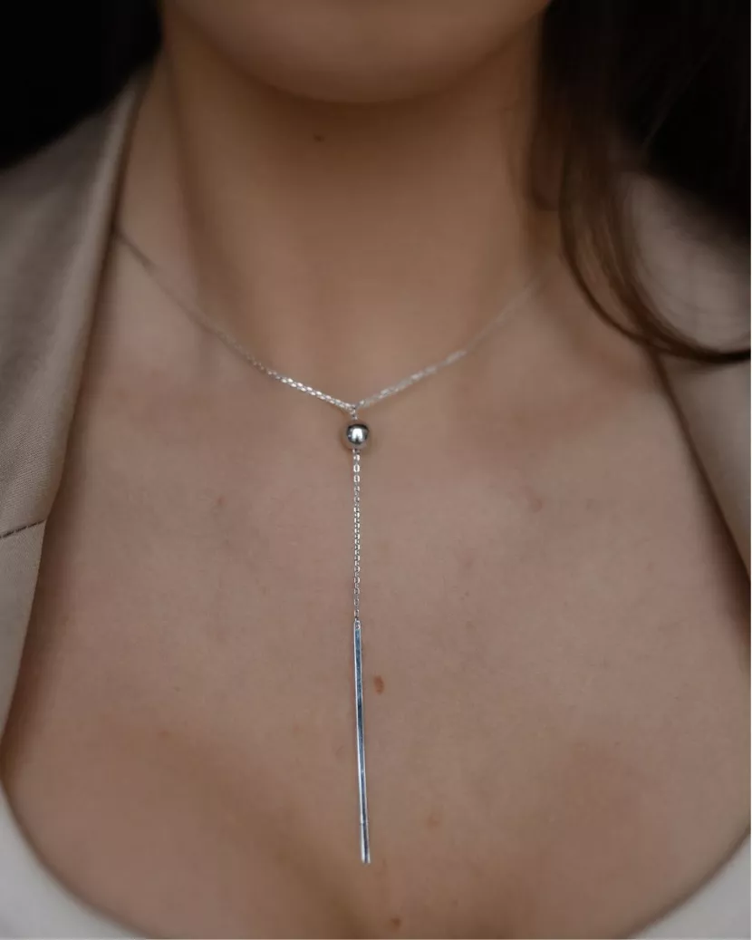 Срібне кольє-краватка із кулькою 007074