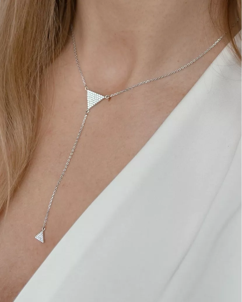 Кольє-краватка Трикутники з цирконієм діамантового огранювання 007075