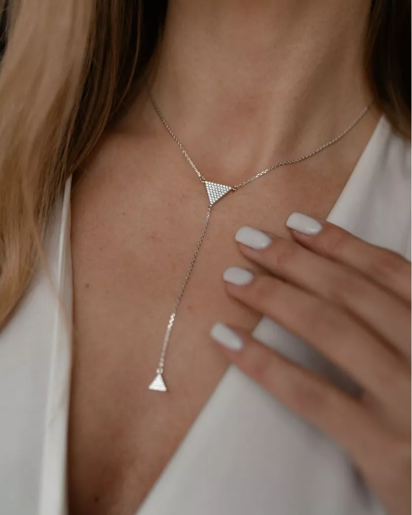 Кольє-краватка Трикутники з цирконієм діамантового огранювання 007075